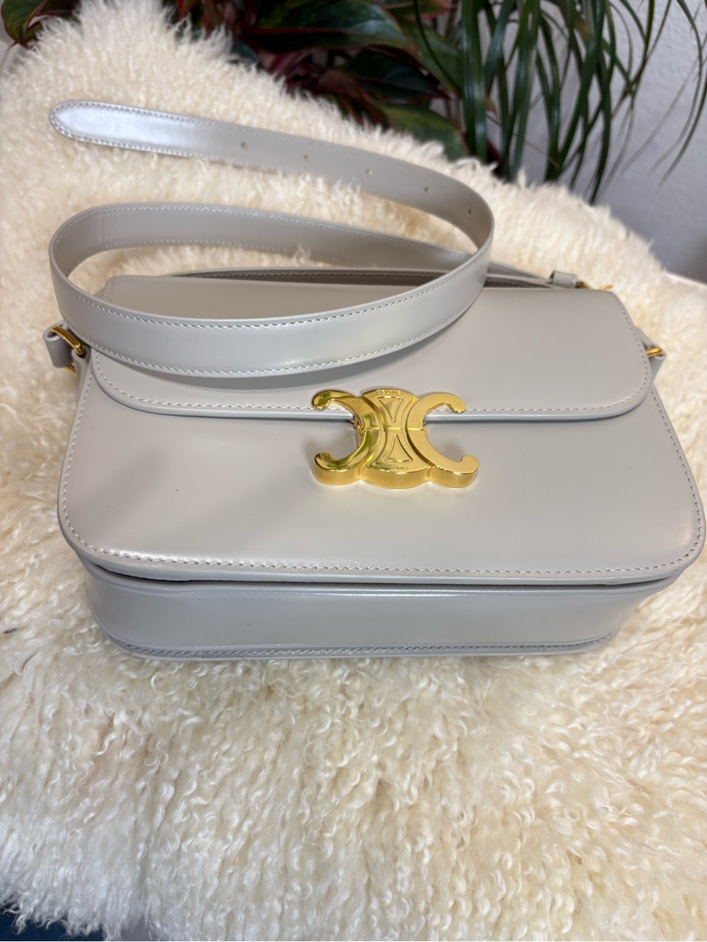 Celine Triomphe Shoulder Bag in Light Cream with Gold Hardware - Picture 2 of 13